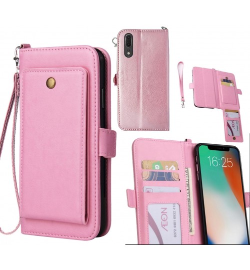 Huawei P20 Case Retro Leather Wallet Case - Pink
