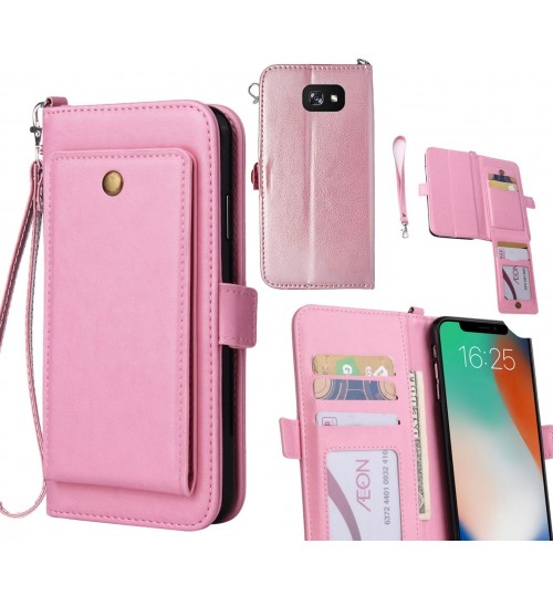Galaxy A7 2017 Case Retro Leather Wallet Case - Pink