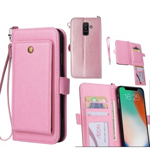 Galaxy A6 Plus 2018 Case Retro Leather Wallet Case - Pink