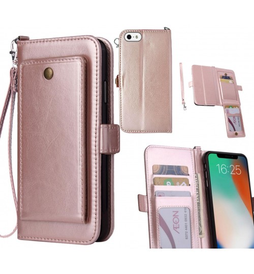 Iphone 5 Case Retro Leather Wallet Case - Rose Gold