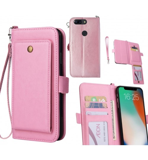 Oneplus 5t Case Retro Leather Wallet Case - Pink