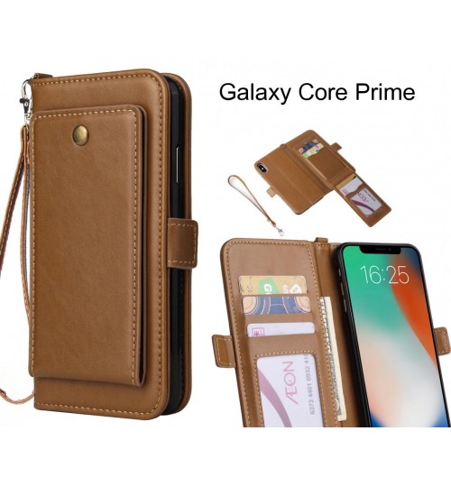 Galaxy Core Prime Case Retro Leather Wallet Case - Brown