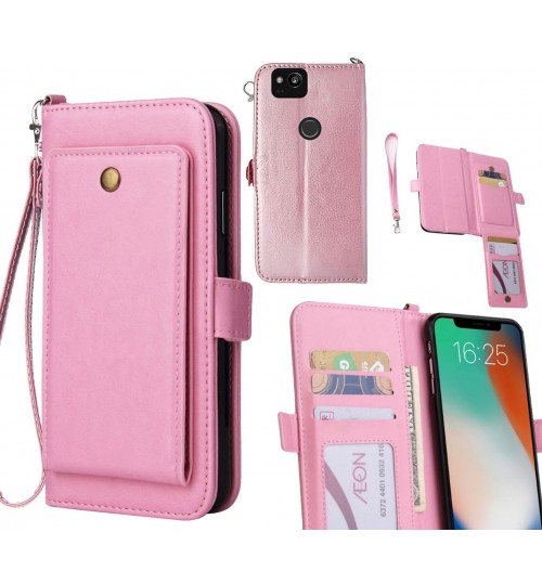 Google Pixel 2 Case Retro Leather Wallet Case - Pink