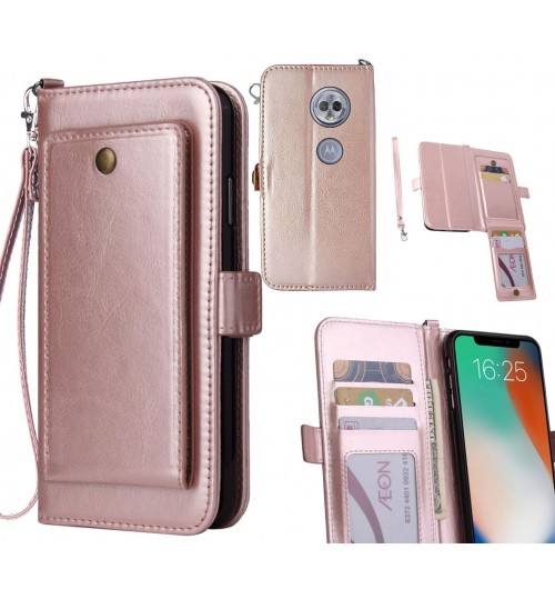 Moto G6 Play Case Retro Leather Wallet Case - Rose Gold