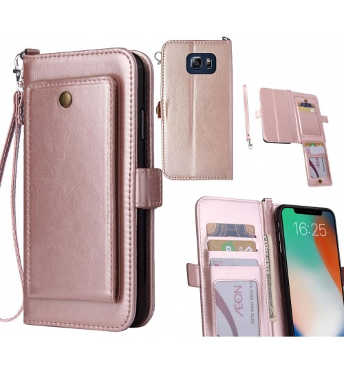 S6 Edge Plus Case Retro Leather Wallet Case - Rose Gold