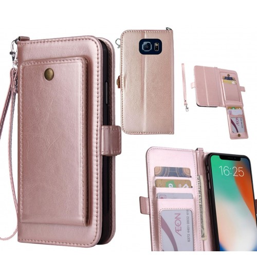 Galaxy S6 Case Retro Leather Wallet Case - Rose Gold