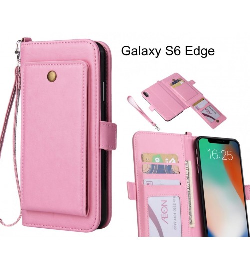 Galaxy S6 Edge Case Retro Leather Wallet Case - Pink