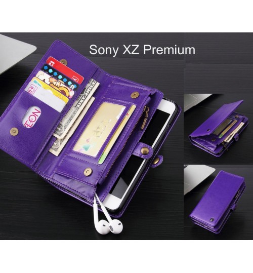 Sony XZ Premium Case Retro leather case multi cards cash pocket & zip