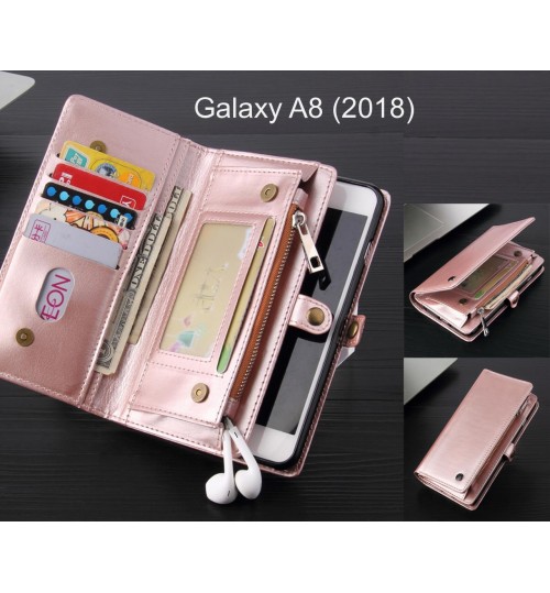 Galaxy A8 (2018) Case Retro leather case multi cards cash pocket & zip