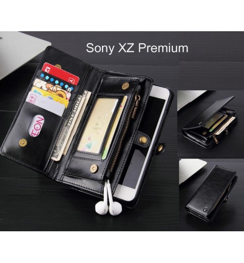 Sony XZ Premium Case Retro leather case multi cards cash pocket & zip