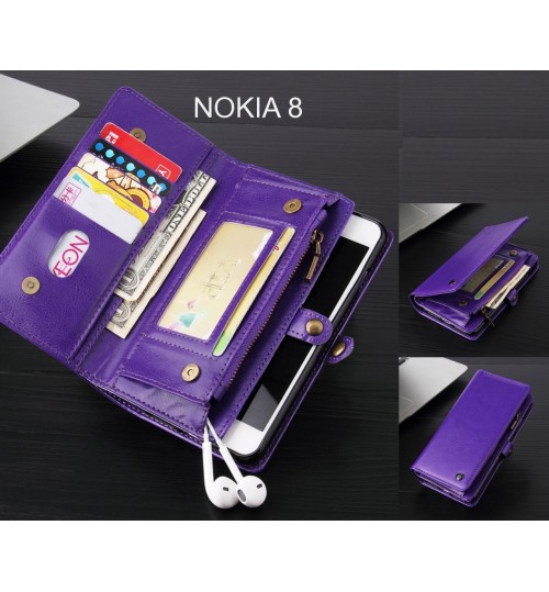 NOKIA 8 Case Retro leather case multi cards cash pocket & zip