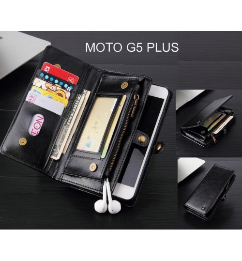 MOTO G5 PLUS Case Retro leather case multi cards cash pocket & zip