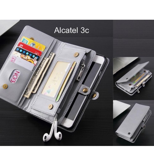 Alcatel 3c Case Retro leather case multi cards cash pocket & zip