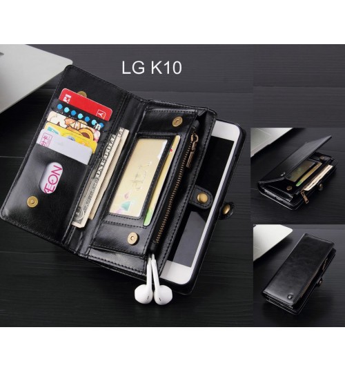 LG K10 Case Retro leather case multi cards cash pocket & zip