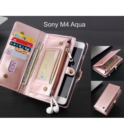Sony M4 Aqua Case Retro leather case multi cards cash pocket & zip