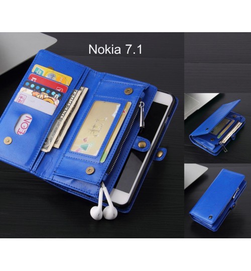 Nokia 7.1 Case Retro leather case multi cards cash pocket & zip