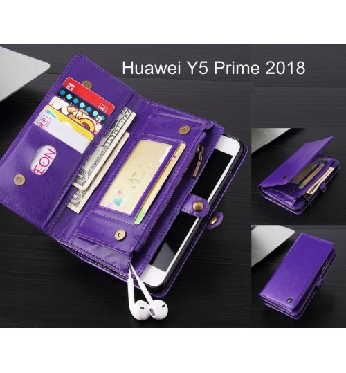 Huawei Y5 Prime 2018 Case Retro leather case multi cards cash pocket & zip