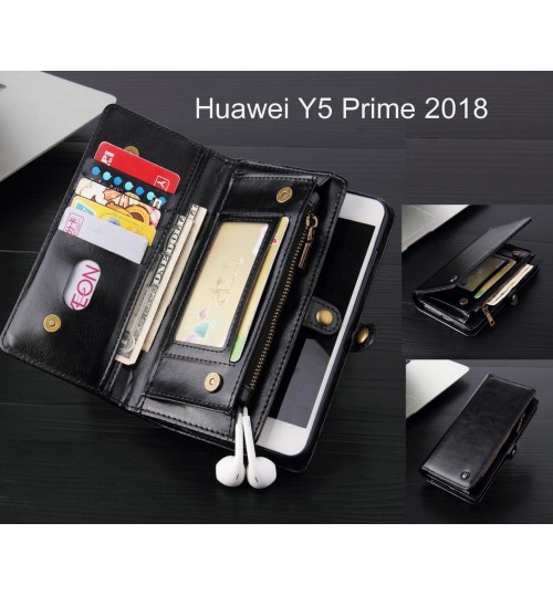 Huawei Y5 Prime 2018 Case Retro leather case multi cards cash pocket & zip