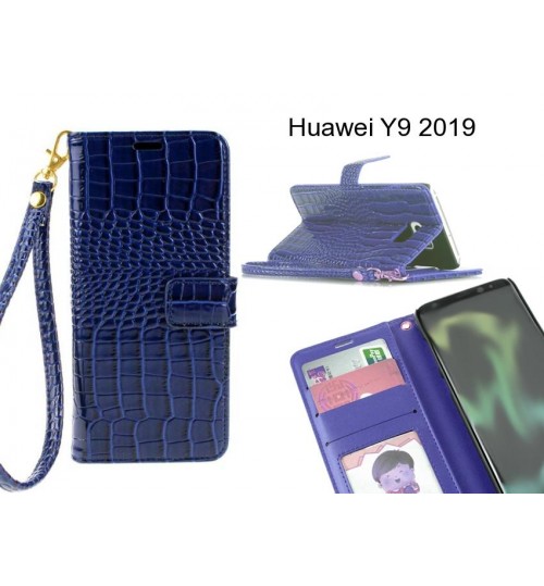 Huawei Y9 2019 Case Croco Wallet Leather Case - Blue
