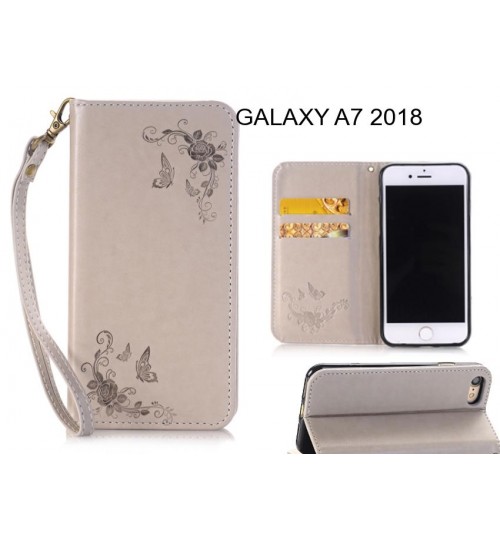 GALAXY A7 2018 CASE Premium Leather Embossing wallet Folio case