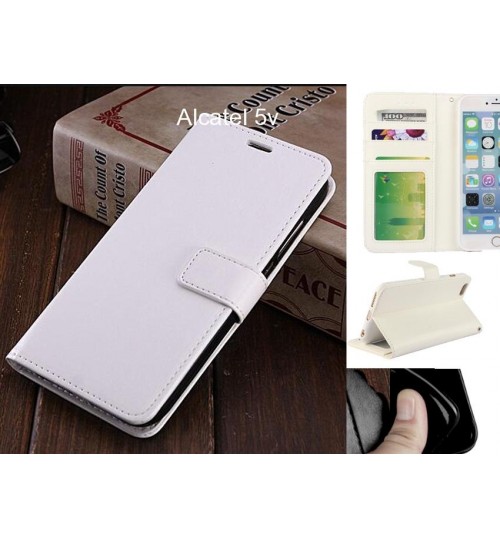 Alcatel 5v Case Fine Leather Wallet Case - White