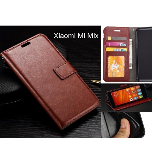 Xiaomi Mi Mix 3 Case Fine Leather Wallet Case - Brown