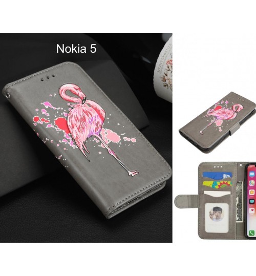Nokia 5 Case Wallet Leather Case Flamingo Pattern