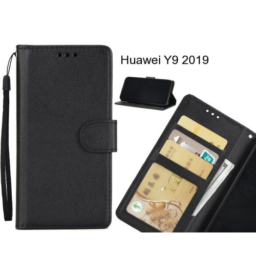 Huawei Y9 2019  Case Silk Texture Leather Wallet Case - Black