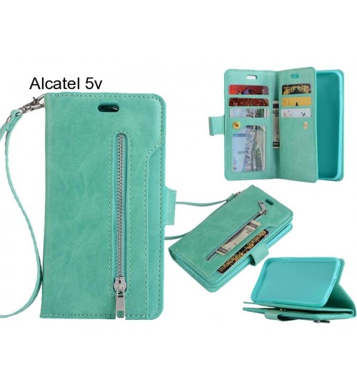 Alcatel 5v Case 10 Cards Slots Wallet Leather Case With Zip - Green