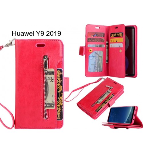 Huawei Y9 2019 Case 10 Cards Slots Wallet Leather Case With Zip - Red