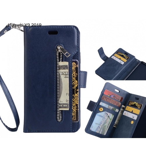 Huawei Y9 2019 Case 10 Cards Slots Wallet Leather Case With Zip - Blue