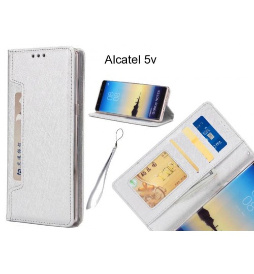 Alcatel 5v Case Silk Texture Leather Wallet Case 4 Cards - Silver