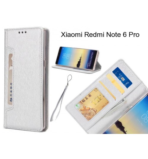 Xiaomi Redmi Note 6 Pro Case Silk Texture Leather Wallet Case 4 Cards - Silver