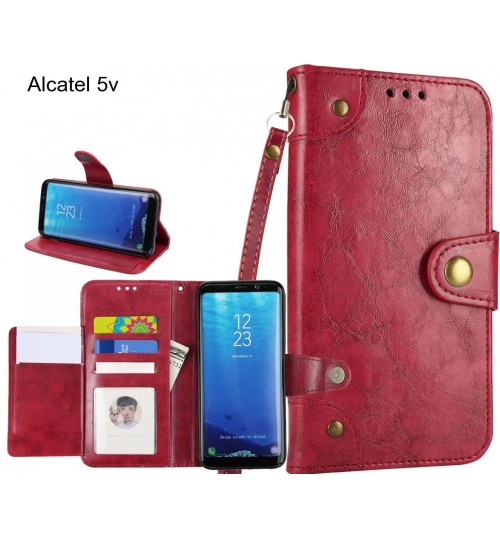 Alcatel 5v  Case Executive Multi Card Wallet Leather Case - Red