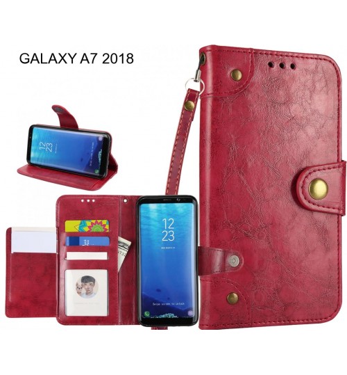 Galaxy A7 2018  Case Executive Multi Card Wallet Leather Case - Red