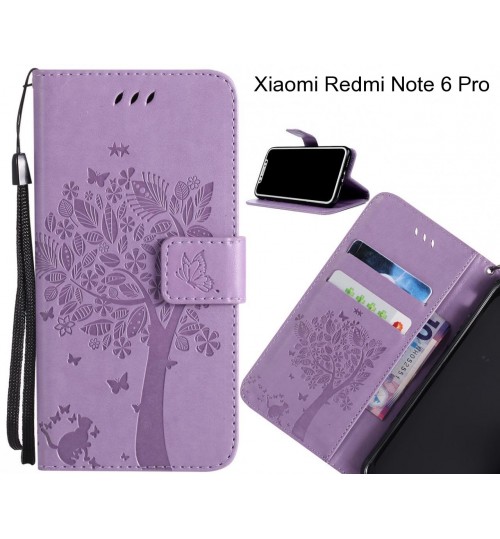 Xiaomi Redmi Note 6 Pro case leather wallet case embossed cat & tree pattern