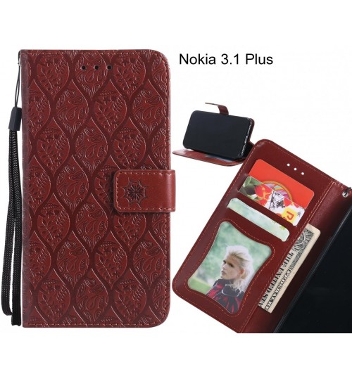 Nokia 3.1 Plus Case Leather Wallet Case embossed sunflower pattern