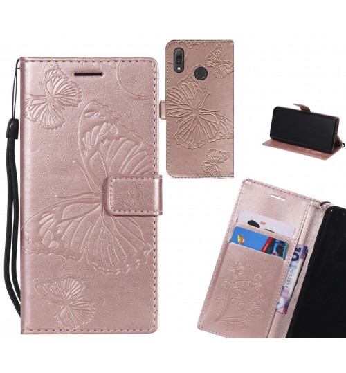 Huawei Y9 2019 Case Embossed Butterfly Wallet Leather Case - Rose Gold