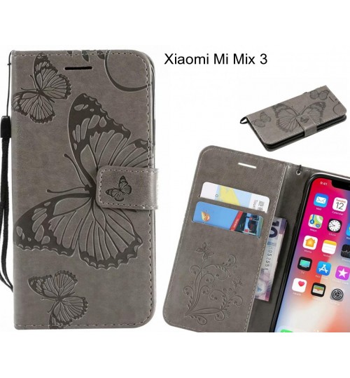 Xiaomi Mi Mix 3 Case Embossed Butterfly Wallet Leather Case - Grey