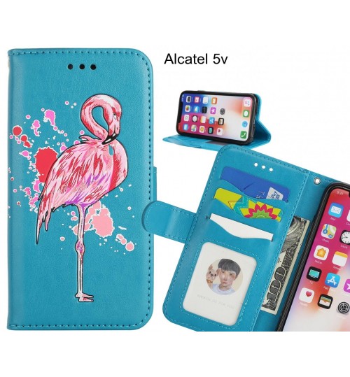 Alcatel 5v case Embossed Flamingo Wallet Leather Case