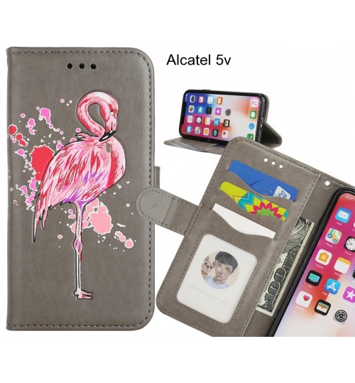 Alcatel 5v case Embossed Flamingo Wallet Leather Case