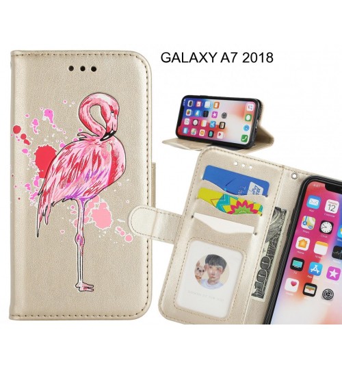 GALAXY A7 2018 case Embossed Flamingo Wallet Leather Case