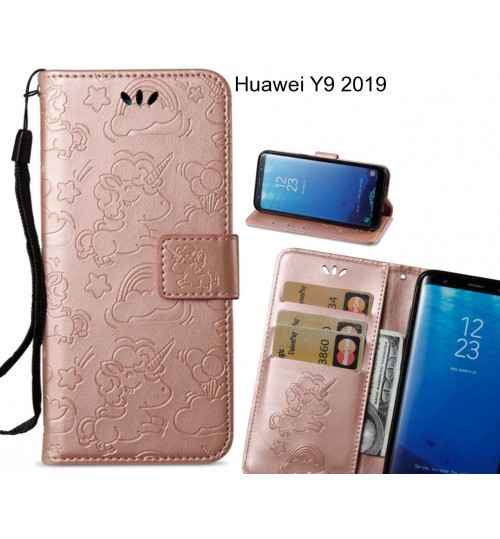Huawei Y9 2019  Case Leather Wallet Case Embossed Unicon Pattern - Rose Gold