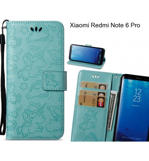 Xiaomi Redmi Note 6 Pro  Case Leather Wallet Case Embossed Unicon Pattern - Green