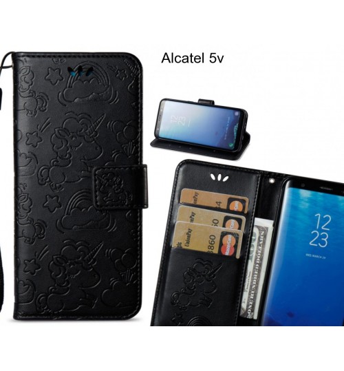 Alcatel 5v  Case Leather Wallet Case Embossed Unicon Pattern - Black