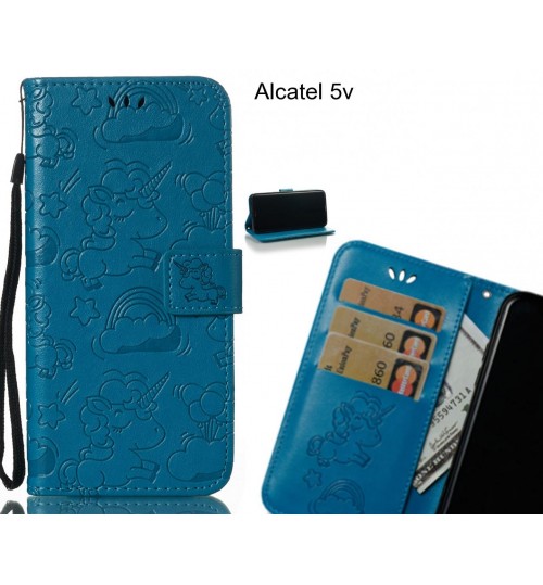 Alcatel 5v  Case Leather Wallet Case Embossed Unicon Pattern - Blue