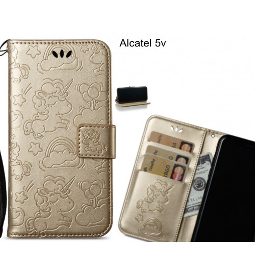 Alcatel 5v  Case Leather Wallet Case Embossed Unicon Pattern - Gold