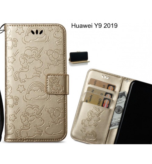 Huawei Y9 2019  Case Leather Wallet Case Embossed Unicon Pattern - Gold