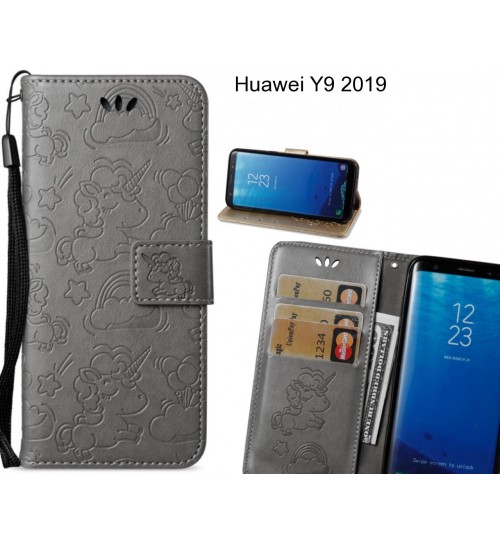 Huawei Y9 2019  Case Leather Wallet Case Embossed Unicon Pattern - Grey