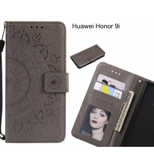 Huawei Honor 9i Case Mandala Embossed Leather Wallet Case - Grey